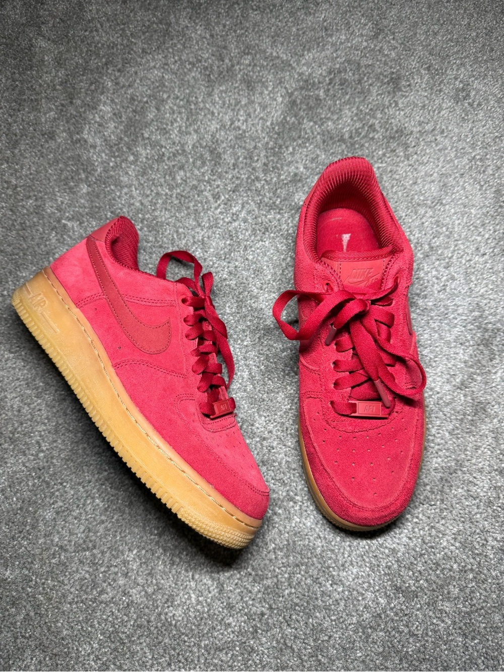 Nike Air Force 1s  Red Suede Gum Bottom Womens Size 8